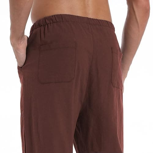 AITFINEISM Men's Casual Cotton Linen Pants Elastic Waist Lightweight Drawstring Summer Pants thumbnail 5