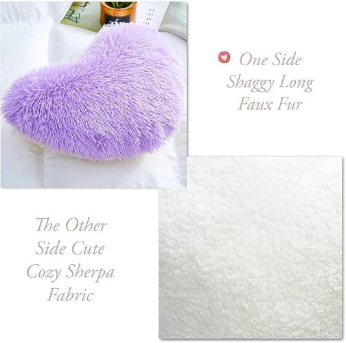 MOOWOO Fluffy Heart Pillow, Faux Fur Throw Pillow,Sherpa Plush Fluffy, Cute Soft Throw Cushion, Christmas Day,Valentines Day Decor for Home Bed Couch (Purple) thumbnail 3