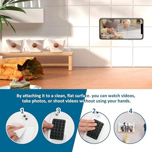 3PCS Phone Suction Pad Sticky Case for Wall Phone Holder Sticky Case Double Sided 24 Suction Pad Anti-Slip Hands-Free for Shower Mirror Glass Car Selfies Videos (Black White Pink) thumbnail 5