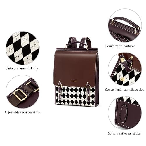 Cnoles Leather Backpack Purse For Women Fashion Ladies Vintage Bag Casual College Travel Backpacks Large bags Black thumbnail 4