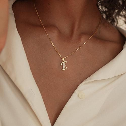 Fglqfam Initial Necklace for Women, 14K Gold Silver Plated Box Chain Letter Pendant, Trendy Name Necklace, Dainty Personalized Charm Jewelry Gift for Her thumbnail 3