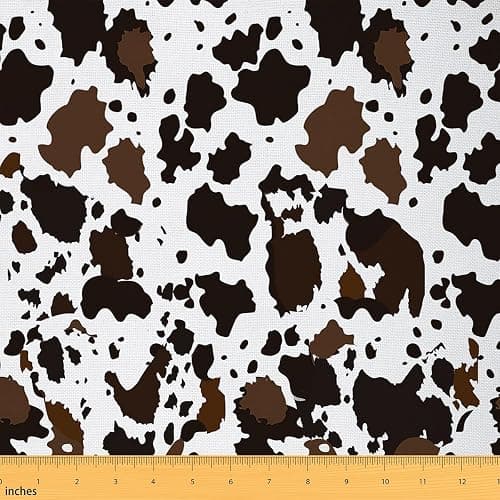 Manfei Cow Print Fabric by The Yard, Brown White Cow Fur Print for Craft & DIY, 1 Yard Pre-Cut,36" L x 59" W,No Stretch - Image 1