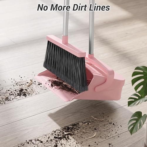 Zeawec Broom with Dustpan Combo Set, Long Handle Upright Standing Self-Cleaning Broom and Dustpan Set for Pet Hair & Dust Cleanup, Indoor Outdoor Use for Home, Kitchen, Office, Pink thumbnail 4
