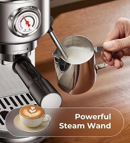 Espresso Machine with Milk Frother, 20 Bar High Pressure Professional Espresso Maker Automatic, Compact Stainless Steel Coffee Machine for Cappuccino, Latte, Gift for Coffee Lover, Dad or Mom, Silver thumbnail 7