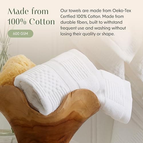 Springtree Home 100% Cotton Bath Towel Set of 4 | White Towels | Geometric Textured Design | Absorbent & Quick-Dry | 4 Bath Towels | Oeko-TEX® Standard 100 Cotton | Myla Collection - White thumbnail 4