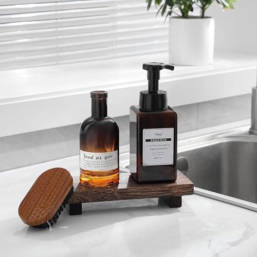 zoocatia Small Wood Tray Pedestal Stand Farmhouse Bathroom Decor Decorative Wooden Riser Kitchen Soap Dish Holder for Vanity, Counter, Sink, Dark Brown thumbnail 4