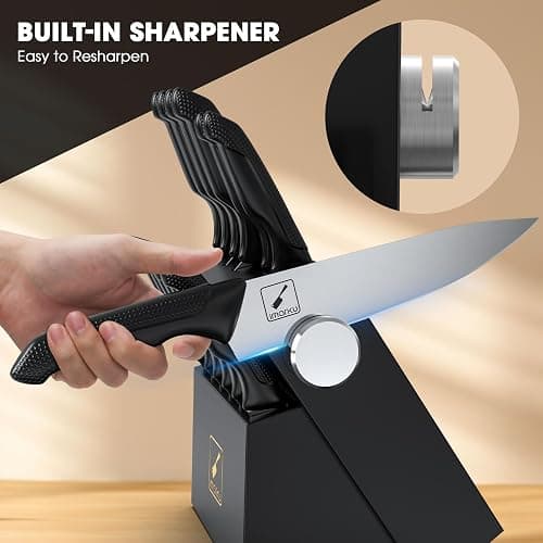 imarku Knife Set with Block, Sharp Knife Set with Built-in Sharpener, Japanese Stainless Steel Kitchen Knife Set with Non-Slip Ergonomic Handle, Dishwasher Safe, 14 PCS Christmas Gifts, Black thumbnail 5