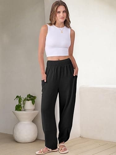 ANRABESS Womens Wide Leg Palazzo Capri Pants 2026 Summer Casual Loose High Waisted Lounge Flowy Cropped Beach Work Trousers thumbnail 6