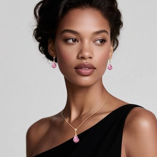 EVEVIC Austrian Crystals Baroque Pendant Necklace Earrings for Women 14K Gold Plated Hypoallergenic Leverback Drop Dangle Earrings Jewelry Set thumbnail 7