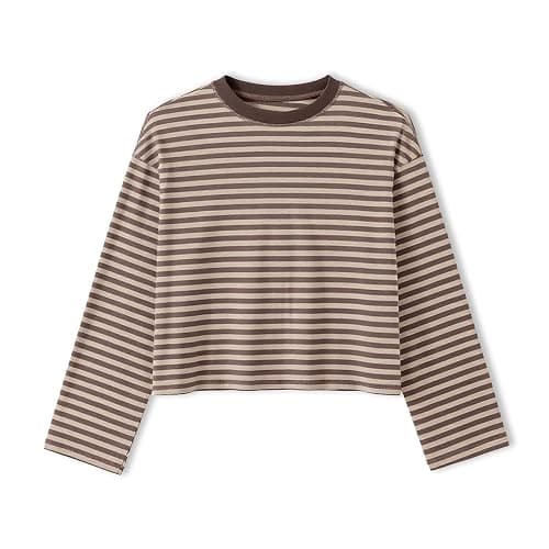 KOSUSANILL Striped Long Sleeve Shirt Women Oversized Baggy Crewneck Tshirt | Boxy Cropped Tee Tops Y2K Cute Preppy Sweatshirt Vintage Teen Girls Fall Pullover Top - Image 1