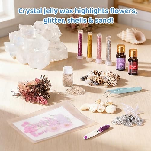 DIY Jelly Wax Candle Making Kit with Jars - Complete Transparent Gel Candle Maker Kit, Ocean Theme Gel Kit & Floral Jelly Wax Set, Includes Dried Flowers, Shells & Essential Oils thumbnail 6