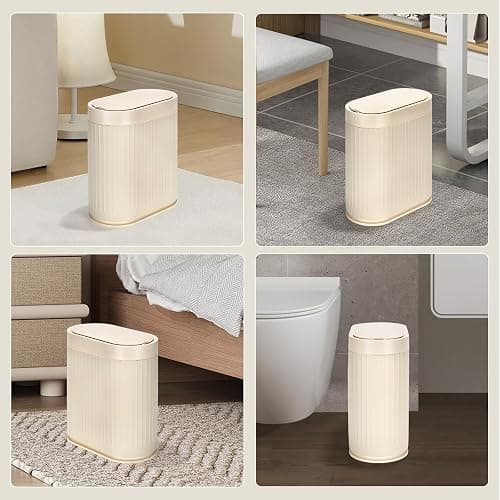 ELPHECO Motion Sensor Trash Can 2 Gallon Plastic Smart Garbage Can Waterproof Wastebasket Narrow Garbage Bin with Automatic lid for Bathroom, Bedroom, Kitchen, and Office (Beige) thumbnail 7