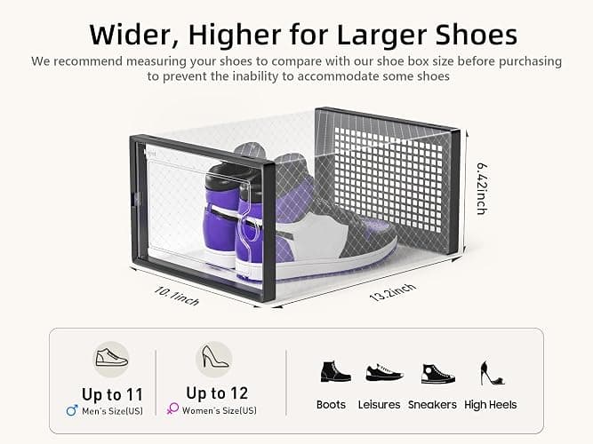 Kuject X-Large Shoe Storage Boxes 12 Pack, Clear Stackable Shoe Organizer | Shoe Case for Closet, Entryway & Under-Bed Storage, Drop-Front Design, Space-Saving Solution for Family Organization,Black thumbnail 2
