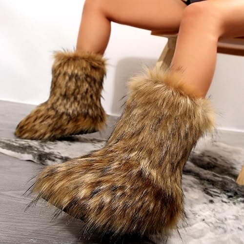 YXCFEWD Fur Boots for Women Winter Fluffy Furry Boots for Girls Flat Heel Snow Boots thumbnail 8