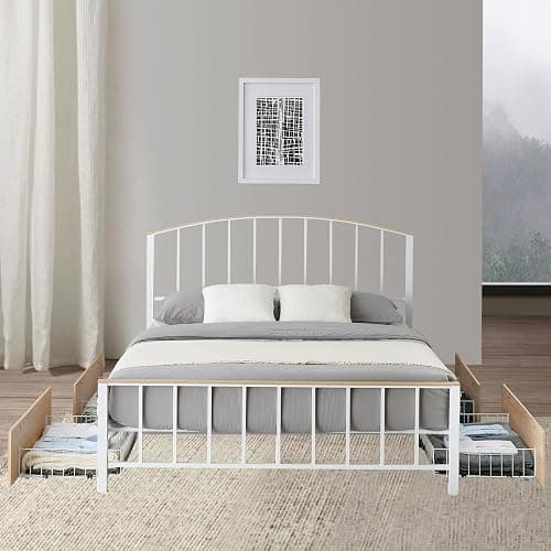 GarveeHome Queen Bed Frame, Metal Platform Bed with Headboard | Sturdy Metal Queen Bed Frame with Headboard ,4 Underbed Storage Drawers,No Box Spring Needed thumbnail 8