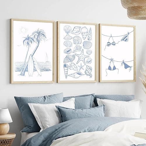 Trendy Coastal Wall Art Set of 3 Blue Seashell Bikini Coquette Posters Prints Coastal Granddaughter Beach House Preppy Aesthetic Wall Decor Pictures for Girly Bedroom Dorm Apartment Unframed 12x16in - Coastal - 16L" x 12W"poster thumbnail 6