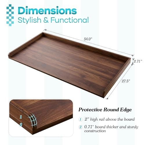 Kaboon Washer Dryer Countertop, Melamine Countertop with Edge Rails - 27.5" Depth x 54" Width Laundry Room Organization, Dark Walnut thumbnail 4