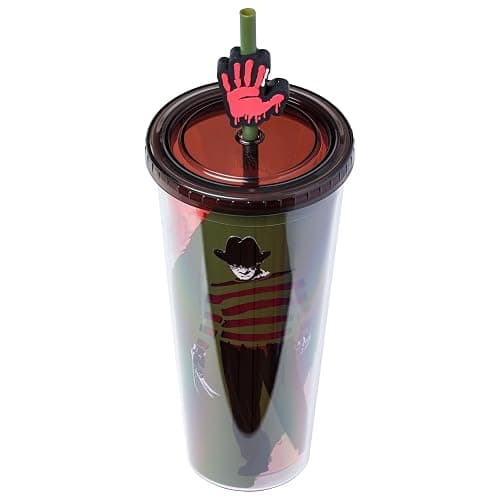Silver Buffalo A Nightmare on Elm Street, Plastic Cold Cup, 24oz | Freddy Krueger, Welcome to My Nightmare, Lid, Straw Topper, 0.71 Liters thumbnail 4