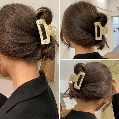 3 inch Hair Claw Clips Cutout Tortoise Shell Celluloid Hair Jaw Clips French Design Rectangle Hair Clamp for Women Ladies Mother (2 Pack) thumbnail 4