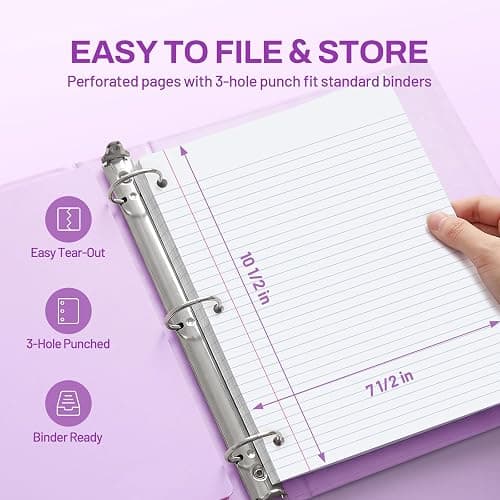 SUNEE Spiral Notebook, 1-Subject, College Ruled Paper, 8" x 10-1/2", 100 Sheets per Notebook, 3-Hole Punched Paper, Water Resistant Cover, Double-sided Pockets, Dark Purple thumbnail 6