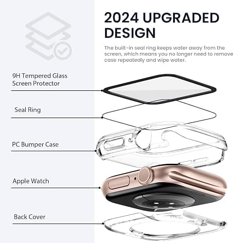 Tensea (2 in 1) for Waterproof Apple Watch Screen Protector Case Series 11/10 42mm Accessories, 360 Front and Back, iWatch PC Face Cover with Tempered Glass for Women Men, 42 mm thumbnail 3