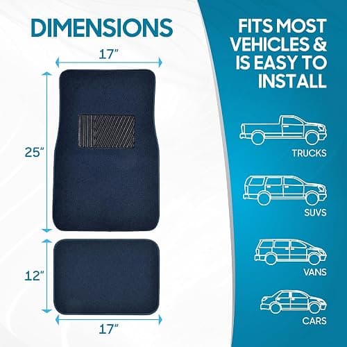 BDK Premium Carpet Blue Floor Mats for Cars - Universal Fit Interior 4-Piece Car Mats Full Set with Vinyl Heel Pad Protector - Cute Car Accessories Interior Floor Covers for SUVs & Trucks thumbnail 7