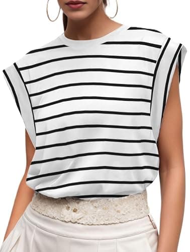 GRECERELLE Womens Cotton T Shirts Cap Sleeves Loose Fit Basic Ladies Tops for Casual Comfort Soft Crew Neck Summer Tees - Image 1