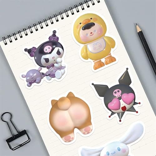 100 Pcs 3D Japanese Cartoon Sanrio Stickers Manga Hello Kitty Stickers for Water Bottle, Helmet, Laptop, Phone, Cartoon Animal Decals Gifts, Party Favors, Kuromi Sticker for Kids Teens Boy (Slo) thumbnail 3