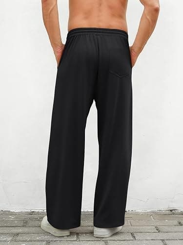 Hardaddy Men's Lightweight Sweatpants Baggy Straight Open Bottom Wide Leg Drawstring Lounge Athletic Pants with Pockets thumbnail 4