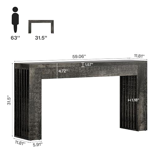 Tribesigns 59-Inch Long Wooden Console Sofa Table Behind The Couch with Vertical Slat Legs for Entrance, Hallway, Entryway, Living Room (Rustic Grey) thumbnail 2