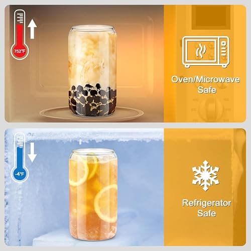 sungwoo Glass Cups with Bamboo Lids and Straws, 16OZ Ice Coffee Cup, Drinking Cup Set with Wooden Lids, Home Essential Glass Tumblers for Beer, Cocktail, Tea and Latte Clear (4) thumbnail 4