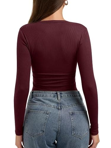 PINKMSTYLE Ribbed Square Neck Long Sleeve Top for Women Cute Y2K Fall Tops Trendy Going Out Tops thumbnail 6