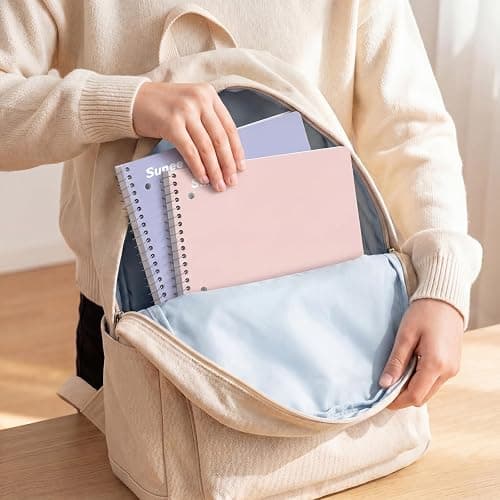 SUNEE Spiral Notebooks, 1-Subject, 5 Pack, College Ruled Paper, 8" x 10-1/2", 70 Sheets per Notebook,3-Hole Punched Paper, Pink,Purple, Blue, Green, Yellow Spiral Lined Notebooks for School,Work thumbnail 2