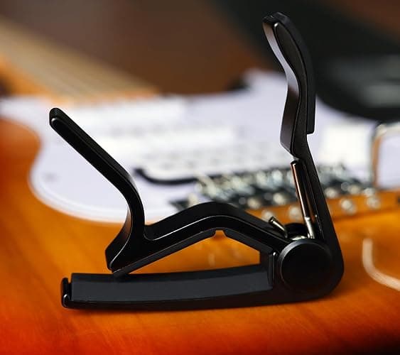 WINGO Professional Capotasto Chitarra Alloy Capo per Chitarra Acustica Elettrica Bass Ukulele con 5 Plettri-Nero. thumbnail 8