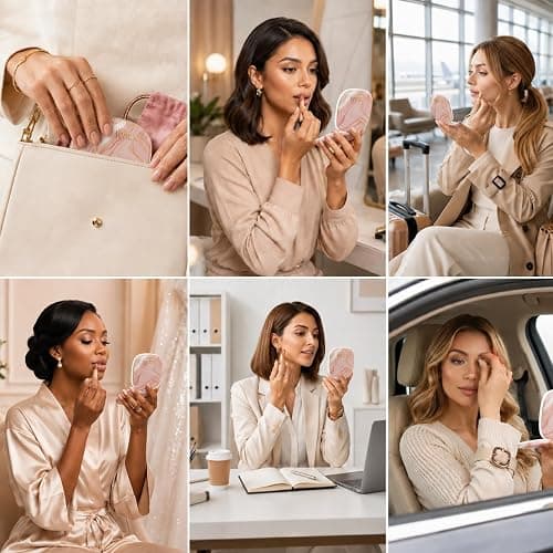 NJ GLAM Lighted Makeup Compact Mirror, 3.9 Inch – 1x/10x Magnification Portable, LED – Auto Light On/Off - USB Charging, (Blush Marble) thumbnail 9