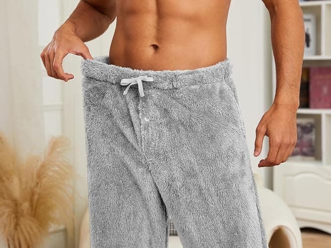 Vulcanodon 2 Pack Mens Plush Warm Pajama Pants, Fluffy Soft Fleece Sleep Pant with Pockets Lounge Pj Bottoms for Men thumbnail 4