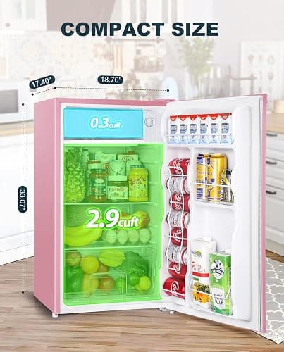 Upstreman 3.2 Cu.Ft Mini Fridge with Freezer, Single Door Mini Fridge, Dorm Fridge, Adjustable Thermostat, Mini Refrigerator for Bedroom, Office, Dorm, Pink-BR321 - Cameo Pink thumbnail 3