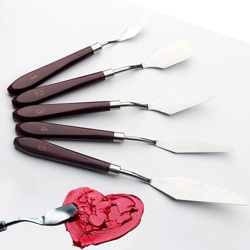 5 Piece Palette knifes Painting Knife Set Supplies for Oil, Acrylic Paint,Cake Decorating,Stainless Steel Pallet Knife Paint Knife Art Spatula for Various Types of Painting,ColorMixing,Smearing thumbnail 5