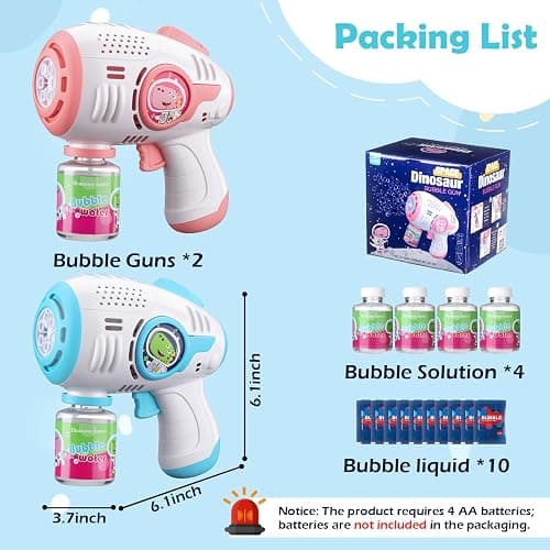 ZACEAC Bubble Guns for Kids 4-8, 2 Pack Automatic Bubble Blaster with LED Light & 4 Bubble Solution, Bubble Gun for Toddlers Outdoor Summer Toys thumbnail 2