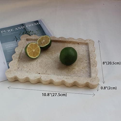 Natural Luxury Scalloped Marble Tray 10.8"x8", Rectangle Vanity Tray for Bathroom Kitchen Counter, Decorative Tray for Dresser Home Decor - Beige Travertine thumbnail 3