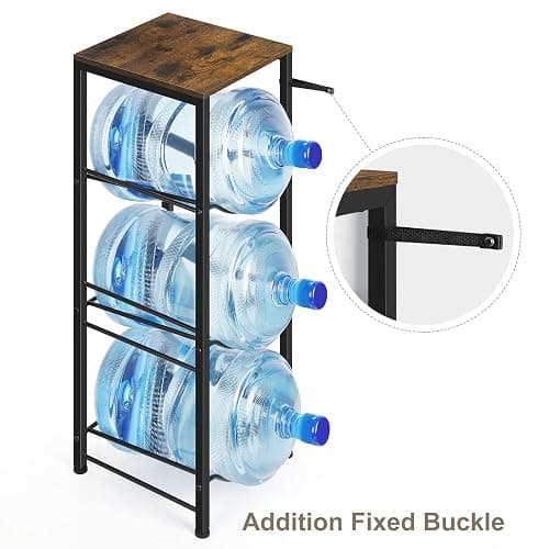 5 Gallon Water Jug Holder 3-Tiers Water Dispenser Stand Rack, Water Bottle Organizer with Storage Shelves for Kitchen Living Room Office, Rustic Brown - Square Tube Brown thumbnail 5