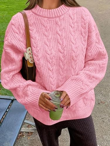 Saodimallsu Womens Cable Knit Sweater Oversized Long Sleeve Chunky Knit Crew Neck Fall Pullover Sweaters Top thumbnail 2