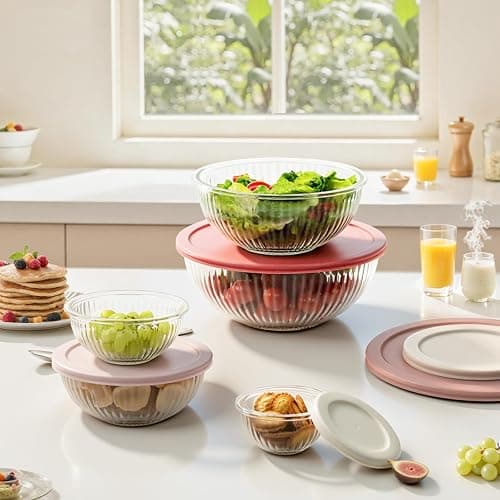 Glass Mixing Bowls with Lids Sets, 5 Packs Glass Bowls with Lids for Kitchen Baking, Meal Prepping and Salad, Bpa Free and Dishwasher Safe Serving Bowls, 0.2/0.5/1.1/2.1/3.7Qt thumbnail 5