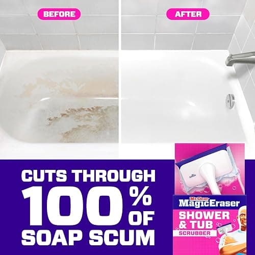 Mr. Clean Magic Eraser Shower & Tub Scrubber, Bathroom Cleaner, All in One Bathroom Cleaner, Lemon Starter Kit, 1 Scrubber & 2 Foaming Magic Erasers thumbnail 4