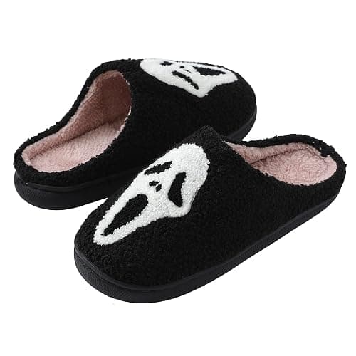 Zuiyisu Halloween Slippers for Women Men, Soft Plush Fuzzy Winter holiday slippers, Retro Cozy House Slippers, Comfy Bedroom Christmas Slippers Indoor Outdoor Shoes - Halloweenhead - 10-11 Women/9.5-10 Men thumbnail 3