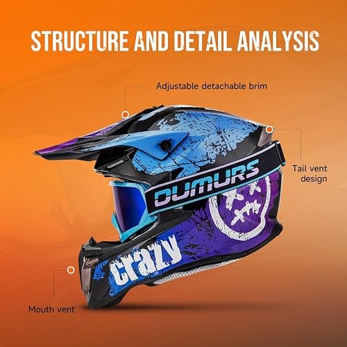 OUMURS Adult ATV Dirt Bike Helmet with Goggles Gloves & Mask Quick Release Buckle Adjustable Sun Visor Motorcycle Adult Helmet Off-Road Motocross Downhill Moped MX for Unisex-Adult thumbnail 8