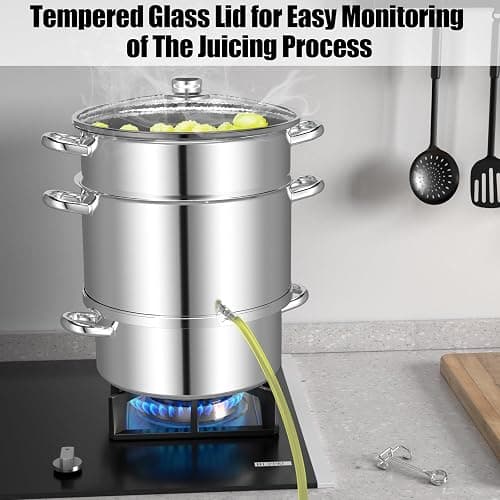 Giantex 11 Quart Juice Steamer Fruit Vegetables Juicer Steamers w/Tempered Glass Lid, Hose, Clamp, Loop Handles Stainless Steel Steam Juicer Multipots Kitchen Cookware for Making Juice, Jelly, Pasta thumbnail 3