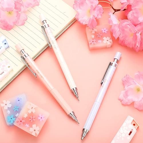 15 Pcs 0.5 mm Mechanical Pencil Set Include 6 Pcs Japanese Cute Pencils with 6 Tubes Pencil Refill and 3 Cute Cherry Erasers for Sketching Architecture Drawing thumbnail 2