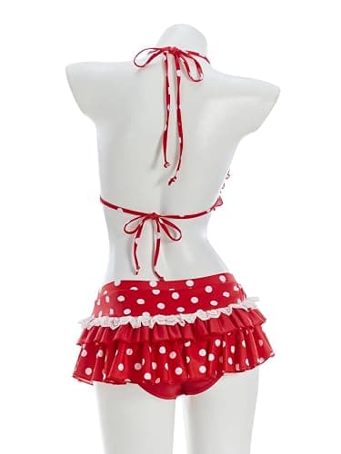 haikyuu Women Strawberry Bikini Set Vintage Polka Dots Swimsuit Kawaii Cute Bathing Suit Y2k Swimwear thumbnail 3