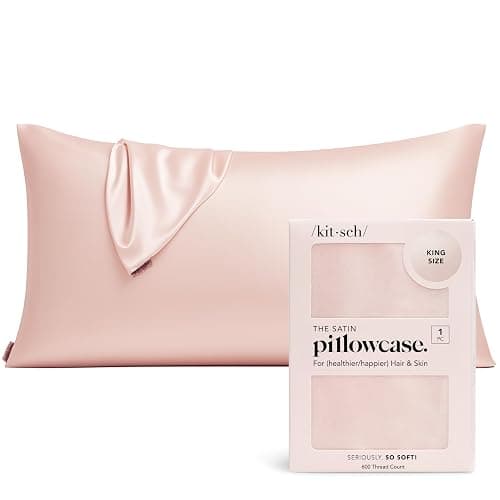 Kitsch Satin Pillowcase with Zipper - King Size, Blush | Softer Than Silk Pillow Cases, Smooth Cooling Satin Pillow Case for Hair and Skin, Wrinkle-Free, Machine Washable - Image 1